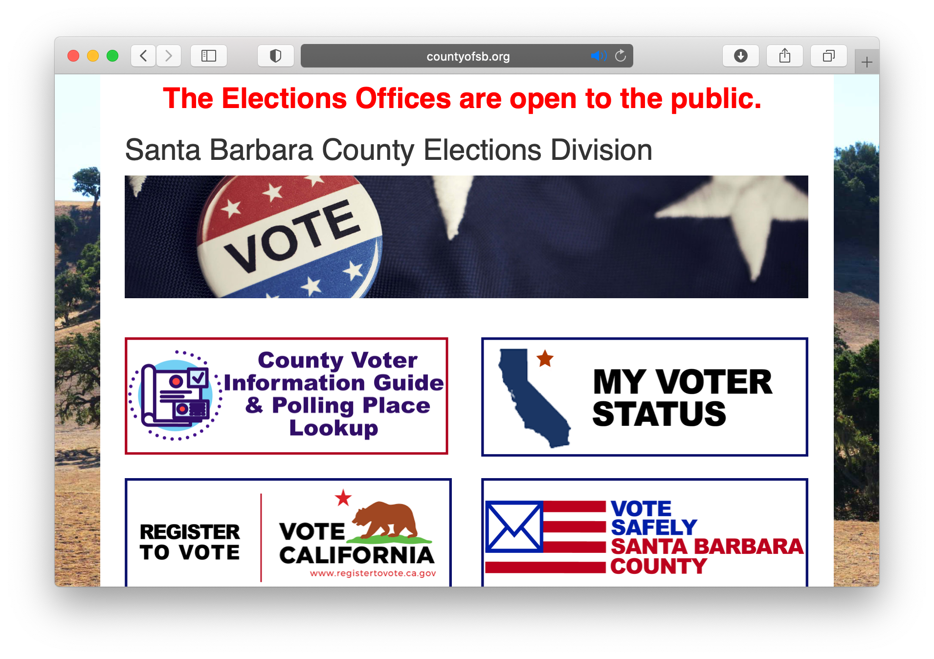Image of Santa Barbara County Elections Office website
